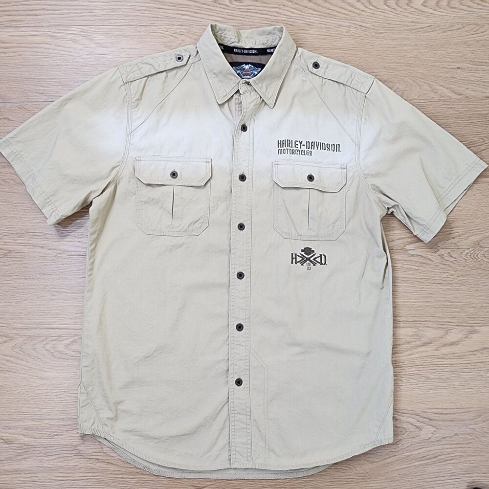 Harley Davidson Motorcycle Shirt Mens L Short Sleeve Snap Button Embroidered